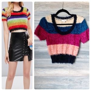 Cotton Candy LA fuzzy striped crop sweater top🌸